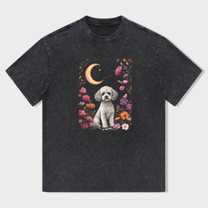 Cute Dog Floral Moon Night Graphic T-Shirt