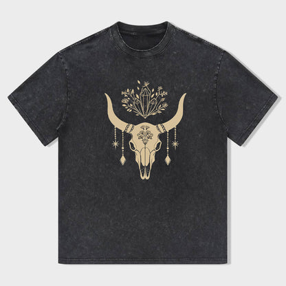 Bull Skull with Floral Design Men's Graphic T-Shirt