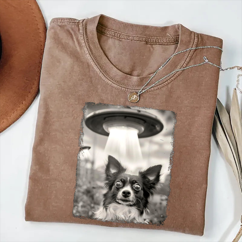 Papillon Dog UFO Alien Extraterrestrial Selfie T-Shirt