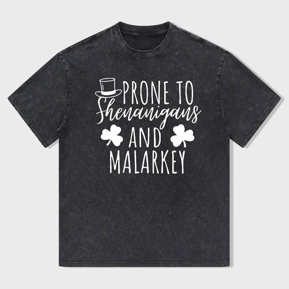 Retro St. Patrick's Day Prone To Shenanigans And Malarkey Shamrock Unisex T-Shirt - heygraff