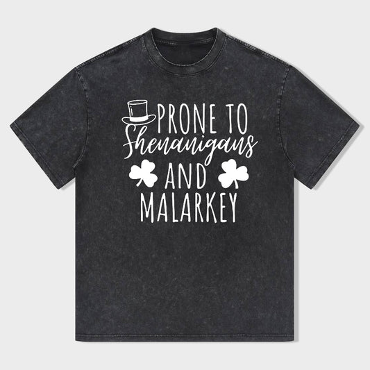 Retro St. Patrick's Day Prone To Shenanigans And Malarkey Shamrock Unisex T-Shirt - heygraff