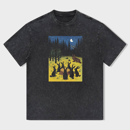 Rabbit Gathering Forest Night Scene Graphic T-Shirt
