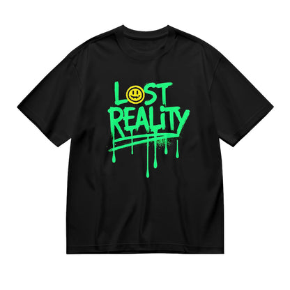 Lost Reality Smile Drip Graphic Design Black T-Shirt