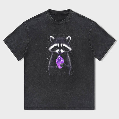 Raccoon with Purple Crystal Graphic T-Shirt