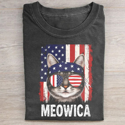 Meowica Patriotic Cat American Flag T-Shirt