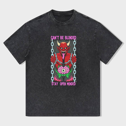 Devil Design Graphic Tee for Men Women Stay Open Minded Printed T-Shirt