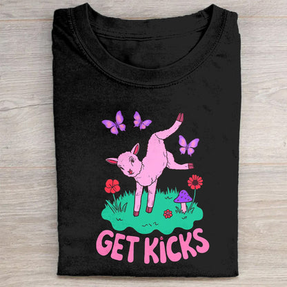 Get Kicks Pink Cat Graphic T-Shirt