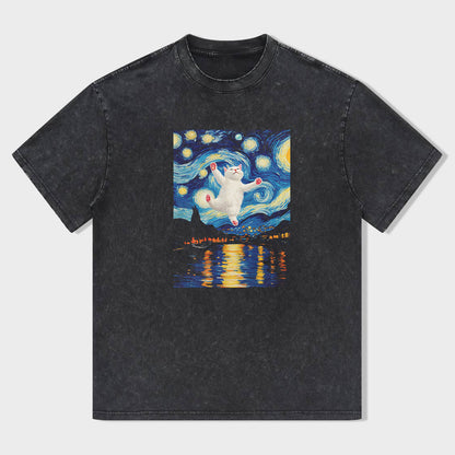 Starry Night Cat Graphic T-Shirt