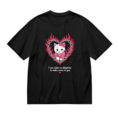 Cute Cat Heart Flame Graphic T-Shirt