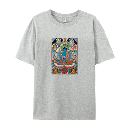 Buddha Thangka Art Print T-Shirt for Men Women - Tibetan Buddhist Meditation Design - Spiritual Yoga Clothing - Comfortable Casual Tee - Unique Gift Idea
