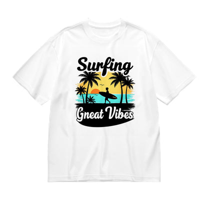 Surfing Great Vibes Tropical Beach Graphic T-Shirt