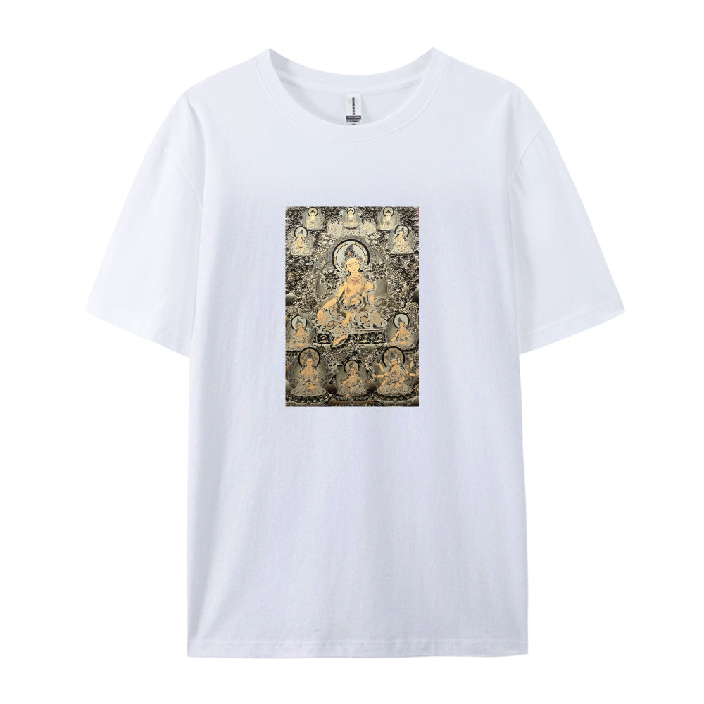 Buddhist Art T-Shirt  Golden Buddha Design  Spiritual Meditation Clothing  Unique Religious Graphic Tee  Men Women Unisex Fit  Comfortable Casual Wear  Traditional Zen Buddhism Apparel