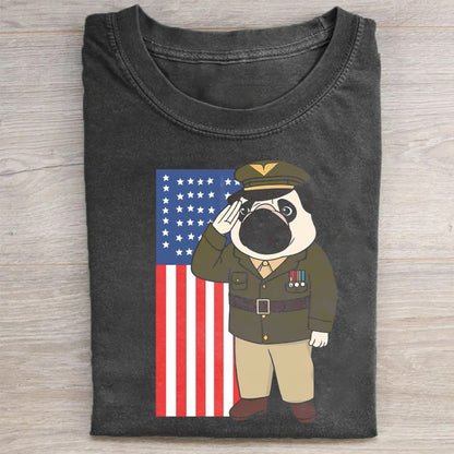 Patriotic Pug Military Salute American Flag T-Shirt