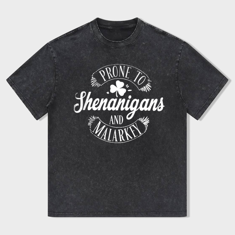 Retro St. Patrick's Day Shamrock Prone To Shenanigans And Malarkey Unisex T-Shirt - heygraff