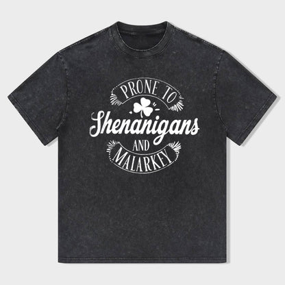 Retro St. Patrick's Day Shamrock Prone To Shenanigans And Malarkey Unisex T-Shirt - heygraff