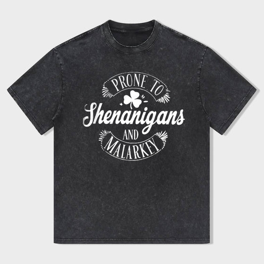Retro St. Patrick's Day Shamrock Prone To Shenanigans And Malarkey Unisex T-Shirt - heygraff
