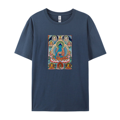Buddha Thangka Art Print T-Shirt for Men Women - Tibetan Buddhist Meditation Design - Spiritual Yoga Clothing - Comfortable Casual Tee - Unique Gift Idea