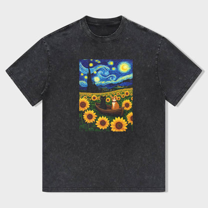 Starry Night and Sunflowers Art Print Men's Graphic T-Shirt