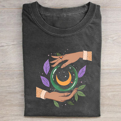 Crescent Moon and Hands Design Graphic T-Shirt