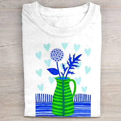 Blue and Green Floral Print T-Shirt