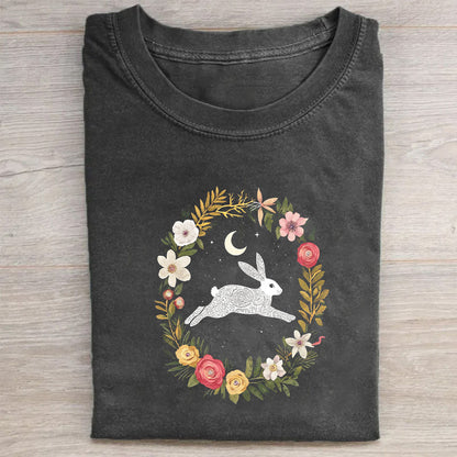 Rabbit Floral Wreath Graphic T-Shirt