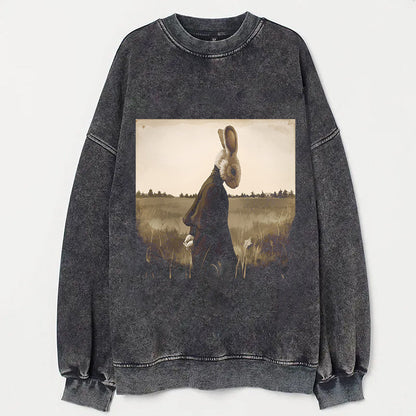 Rabbit Art Print Round Neck Short Sleeve T-Shirt