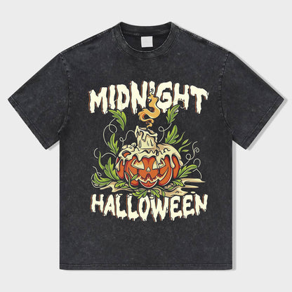 Halloween Pumpkin Night Acid Wash T-Shirt - heygraff