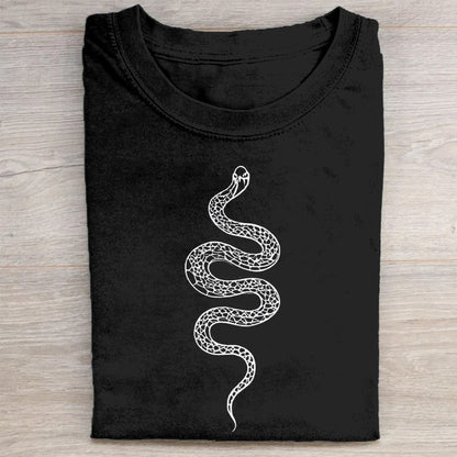 Black T-Shirt with White Snake Graphic Design