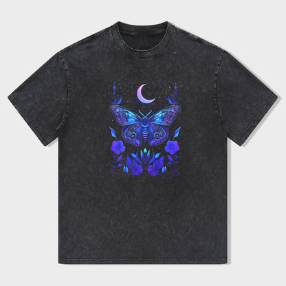Blue Butterfly Moon Floral Graphic T-Shirt