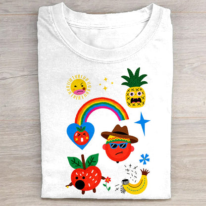Colorful Fruit and Rainbow Graphic T-Shirt