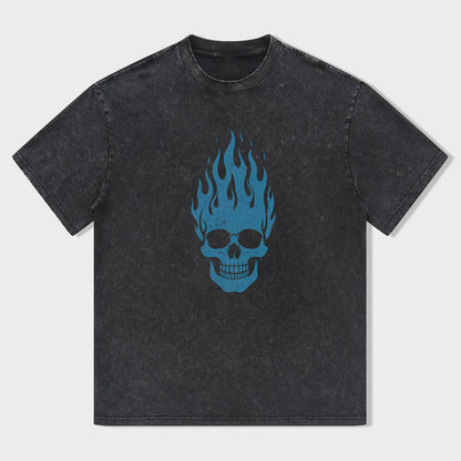 Flame Skull Graphic Tee Men's Casual Short Sleeve T-Shirt