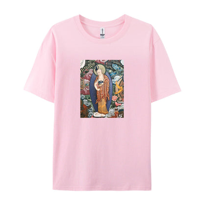 Buddhist Art T-Shirt for Men Women - Traditional Asian Buddha Painting Graphic Tee - Comfortable Casual Short Sleeve Top - Unique Spiritual Design Clothing