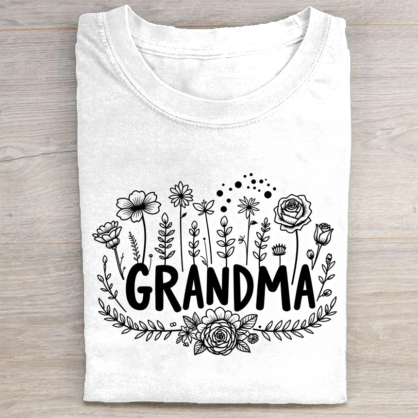 Grandma Floral Design White T-Shirt