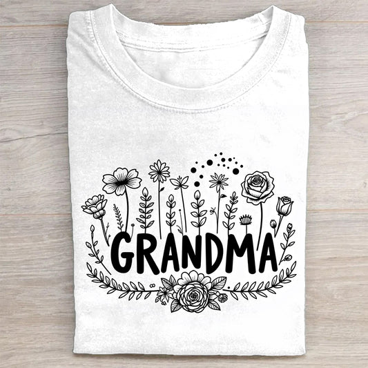 Grandma Floral Design White T-Shirt
