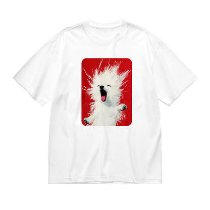 White T-Shirt with Cute Fluffy Monster Graphic Design