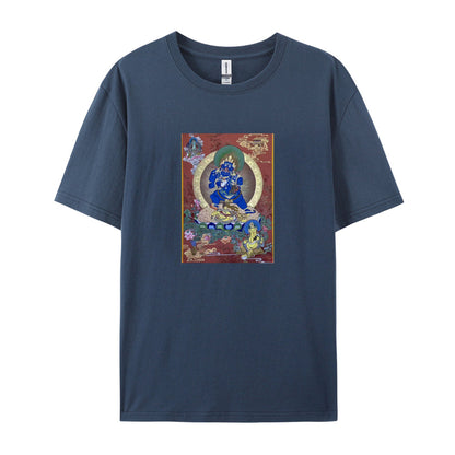 Buddhist Thangka Art T-Shirt  Blue Buddha Design  Spiritual Meditation Clothing  Unique Tibetan Style Graphic Tee  Men Women Unisex Fit  Comfortable Cotton Top