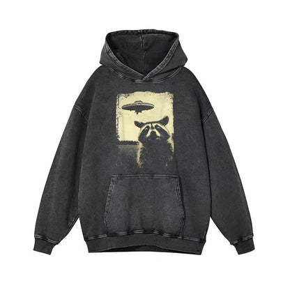 Raccoon Taking Selfie with UFOs Funny T-Shirt/Sweatshirt - heygraff