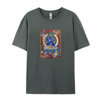 Buddhist Thangka Art T-Shirt  Blue Buddha Design  Spiritual Meditation Clothing  Unique Tibetan Style Graphic Tee  Men Women Unisex Fit  Comfortable Cotton Top