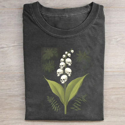 Skull Lily of the Valley Graphic Tee for Men Women Unisex Casual Short Sleeve T-Shirt