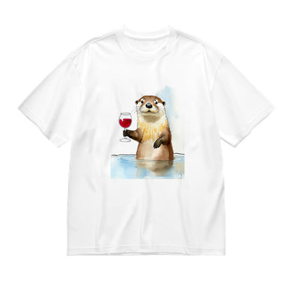 Otter Holding Wine Glass Cute Animal Design Men's Graphic T-Shirt