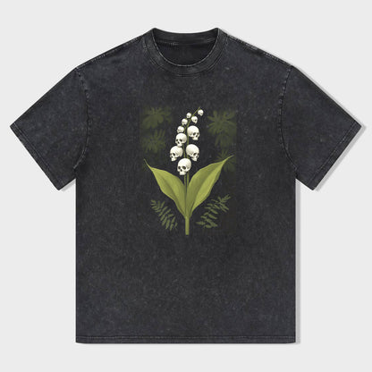 Skull Lily of the Valley Graphic Tee for Men Women Unisex Casual Short Sleeve T-Shirt
