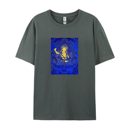 Buddhist Deity Art Print White T-Shirt for Men Women Casual Wear Spiritual Clothing Meditation Apparel Unique Design Graphic Tee