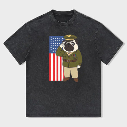 Patriotic Pug Military Salute American Flag T-Shirt