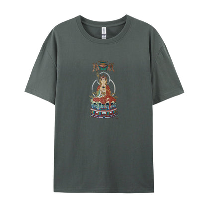 Buddhist Deity Artwork Graphic T-Shirt for Men Women  Spiritual Meditation Clothing  Comfortable Casual Tee  Unique Design Top  White Cotton Shirt