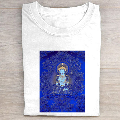Buddha Art Print T-Shirt for Men Women - Blue Meditation Design Graphic Tee - Comfortable Casual Cotton Top - Spiritual Yoga Clothing - Unique Gift Idea
