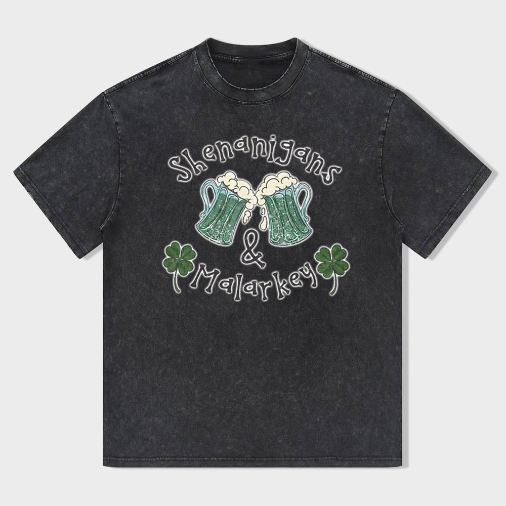 Retro St. Patrick's Day Shenanigans & Malarkey Green Beer And Four-Leaf Clover Unisex T-Shirt - heygraff