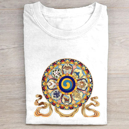 Mandala Design T-Shirt for Men Women - Colorful Buddhist Art Graphic Tee - Spiritual Yoga Meditation Clothing - Unique Cultural Symbol Print Top - Comfortable Casual Daily Wear Shirt