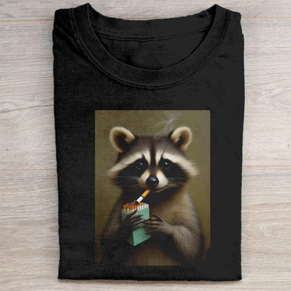 Raccoon Smoking Cigarette Graphic Print Men's Casual T-Shirt