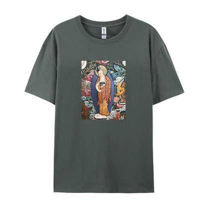 Buddhist Art T-Shirt for Men Women - Traditional Asian Buddha Painting Graphic Tee - Comfortable Casual Short Sleeve Top - Unique Spiritual Design Clothing