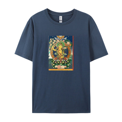 Buddhist Thangka Art T-Shirt  White Cotton Tee with Traditional Tibetan Design  Spiritual Meditation Clothing for Men and Women  Comfortable Fit for Daily Wear  Unique Cultural Gift Idea